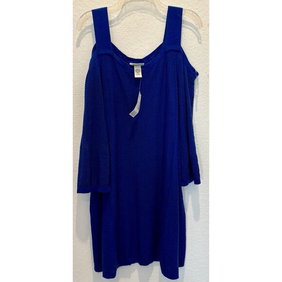 Catherines Royal Blue Textured Cold Shoulder Sweater3/4 Sleeves Size 2X NWT - Picture 1 of 5